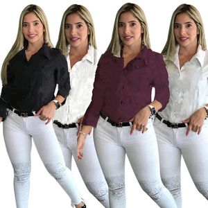 新しい夏の服の女性シャツプラスサイズS-2xトップカジュアルロングスリーブシアーシャツの女性のブラウスセクシーな茶色のトップブラックTシャツ4463
