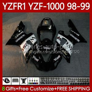 Corpo moto per YAMAHA YZF-R1 YZF-1000 YZF R 1 1000 CC 98-01 Carrozzeria 82No.29 YZF Nero ovest R1 1000CC YZFR1 98 99 00 01 YZF1000 1998 1999 2000 2001 Kit carenature OEM