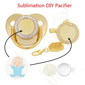 Sublimation Baby Pacifier with Clip Bling Crystals Blank Infant Pacifiers Chain Brithday Gift Newborn Care Tools 14 Color YFA179