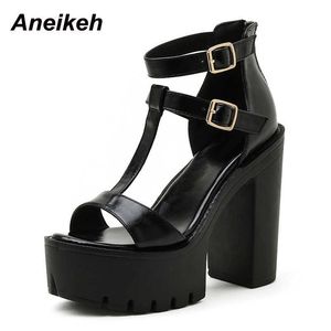 Aneikeh sommar mode kvinnors skor gladiator plattform dragkedja fritid zapatos de mujer huvud peep toe highheels sandaler 40 210615