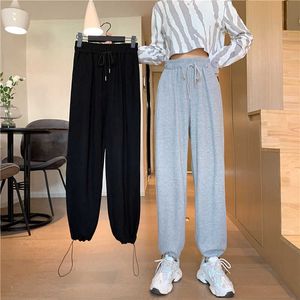 Women's sports pants 2021 drawstring pants female student ins trend Harajuku style high waist casual wide-leg sports harem pants Q0801