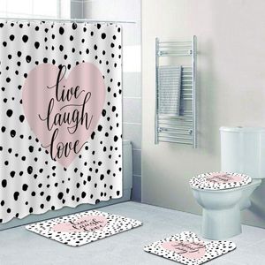 Tende da doccia Elegante set di tende d'amore a pois rosa pastello cuore bagno per tappetini da bagno tappeti decorazioni per tappeti