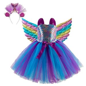 Kläder set flickans klänning vinge sjöjungfru skala puff kjol performance kjol