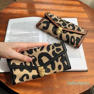 Großhandel elegante Kontrastfarbe Damen Leder Geldbörsen Straße Leopard lange Geldbörse Retro farblich passende Leder-Clutch-Tasche faltbar Multi-Auto