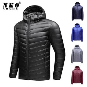 Mäns Ljus Packerbar Hooded Down Jacket Män Höst Vinter Fashion Slim Jacka Coat Vindtät Casual Brand Down Jackor 211129