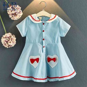 Girls Dress Summer Short Sleeve Lapel Collar Korea Style Sweet Priness Party Toddler Clothes For 3-7Y 210611