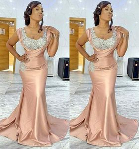 Атласный вечер 2021 платья русалка кружевная аппликация рукавиц на заказ на заказ плюс размер Scoop Nece Plests Dubai Prom Party Gown vestidos