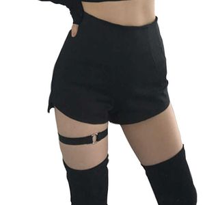 Chic Anel Garter Skinny Shorts Cintura Alta Mulheres Verão Preto Goth Girls Shorts Harness Cinto de Correia Sexy Punk Shorts 210611