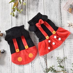 Dog Apparel Red Strap Dresses Winter Black Clothes For Small Girl Boy Lover Party Holiday Halloween Pet Skirt Coat With Fur Cat Pugs