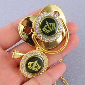 7 Colors Golden Crown Bling Pacifier And Pacifier Clip For Baby Boy Baby Girl 0-18 Months BPA Free Baby Feeding 210226