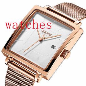 2022NEW Julius New Stainless Steel Mesh Band Women's Business Watch Square Stylish Quartz Wristwatch 30M Waterproof JA-1207