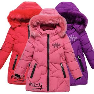 Baby girl clothes 3-12 years old winter padded jacket warm fashion children's hooded girls faux fur 211027