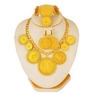 Coin Necklace/Earring/Ring/Bracelet Jewelry Sets For Women Gold Color Coins Arabic/African Bridal Turkey Wedding Gifts 210720