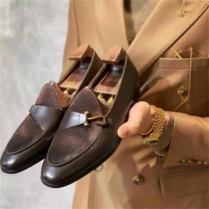 Loafers Men Shoes Handmade Solid Color Pu Stitched Suede Round Head Hook Set Fashion Comfortable Business 6KF582