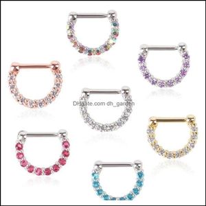 Nose Rings Studs Body Jewelry Rhinestone Crystal Hoops Unisex Surgical Steel Cz Septum Clicker Ring Piercing Gveyn Drop Delivery