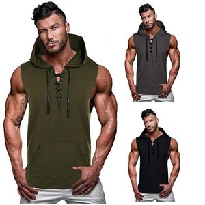 Fahsion Hooded Top Men Sleeveless Summer Sports Casual Male Clothing Cotton Mens Streetwear Ropa Homm#w