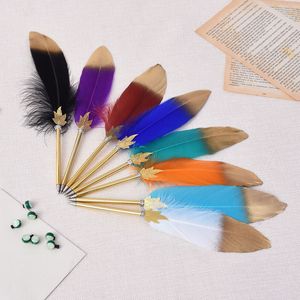 Decorative Feather Pen Office Stationery Color Nature Christmas Ballpoint Pens with Cover Festival Novel Gift WLL58