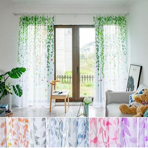 Занавес Drapes Voile Sheer Birds Leafs Parted Jiinea Home Decor Window Дверь белый тюль Шторы для гостиной Спальня Автомобиль