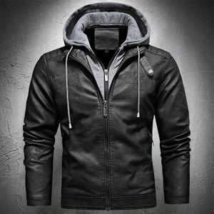 Leather Jacket Men Vintage Motorcycle Fashion Clothing Biker With Hood s Hooded Riding Trends 211009