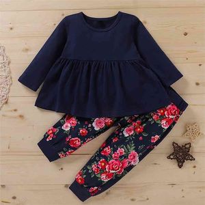 Arrival Autumn and Winter 2-piece Baby Toddler Solid Long-sleeve Top Print Pants Set Children Clothing For Girls 210528