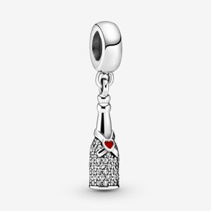 100 % echte 925er-Sterlingsilber-Sektflasche mit baumelnden Charms, Perlen für Pandora-Armbänder, Geschenk zur Schmuckherstellung, Q0531