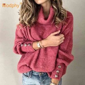 Women Sweater Loose Soft Long Sleeve High Neck Knit Pullover Sexy Stretch Turtleneck Sweaters Knitwear Autumn 210527