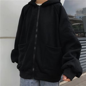 Sudaderas svart rosa gråblå oversized zip up hoodie kvinnor mode japanska streetwear kvinnor vår jacka hajuku toppar 211008