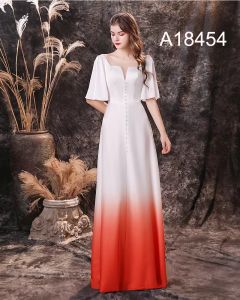 Junior Bridesmaid Dresses, Gradient Jewel Neckline Short Sleeve Applique Button Satin Chiffon Long Formal Evening Party Elegant Gown