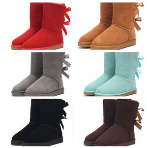 Hot Sell Winter Aus Half U3280 Två Bow Women Snow Boots Soft Sheepskin Keep Warm Boot med kortväska Vacker gåva Hög kvalitet