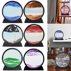 7/12inch Moving Sand Art Picture Round Glass 3D Deep Sea Sandscape In Motion Display Flowing Sand Frame Kids Gifts H0922