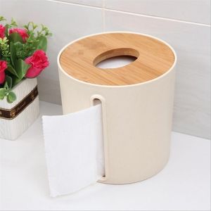 Creative Double Exit Living Room Bamboo Wood Tissue Box el Home Desktop Round Plastic Paper Toilet Roll Holder 210818