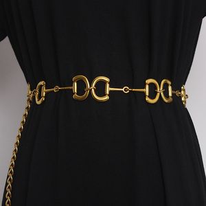 Vintage Gold Letter Statement Midjekedjan Metal Alloy Luxury 2021 Kvinnor Midjebälteslänk Kedjeklänning Jean Belt European Cinturon