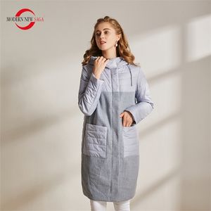 Modern saga outono mulheres casaco de algodão acolchoado jaqueta com capuz parkas longos casacos casuais casacos inverno senhoras 210923