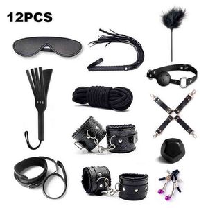 NXY SM Sex Adult Toy 12pcs Sm Bondage Set Handcuffs Shackles Whip Rope Blindfold Appeal Toys Couple Nipple Clip Toys1220