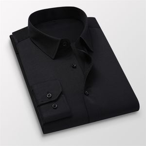 52 Artı Boyutu Erkek Iş Rahat Uzun Kollu Gömlek Katı Renk Beyaz Siyah Pamuk Sosyal Elbise Gömlek H849 210708