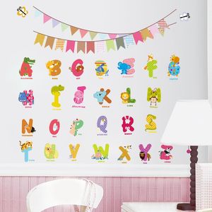 Wall Stickers Cute Animal Characters Letters Sticker Flag Nursery Kids Room Birthday Decoration English Decals Alphabet Logo