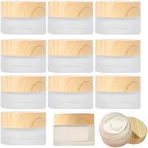 Frosted Glass Jar Refillable Bottle Empty Cosmetic Container Makeup Lotion Eye Cream Packaging Bottles with Imitated Plastic Wood Grain Lids 5g 10g 15g 20g 30g 50g