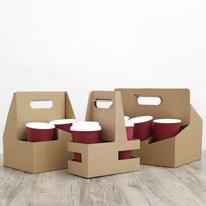Gift Wrap Stks Take Out Kraft Paper Cup Houder Clip Disposable Coffee Drink Lade Base Handle Takeaway Packaging Box