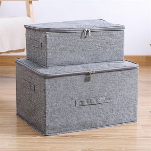 Cotton And Liene Storage Box With Cap Clothes Socks Toy Snacks Sundries Oraganier Set Household organizer 210315