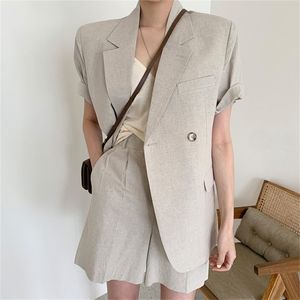 Hzirip Yaz Tüm Maç Femme Gevşek Katı Ofis Lady Streetwear Vintage Ceketler Kısa Kollu Rahat Retro Blazers 211122