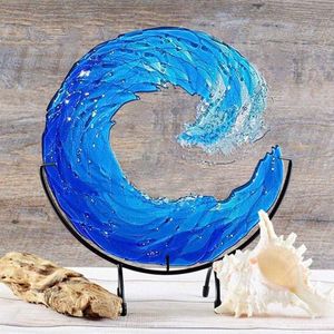 Novelty Items Ocean Wave Fused Glass Sculpture Gradient Blue Ornament Decoration Waves Shape Resin Art Crafts For Home Decor