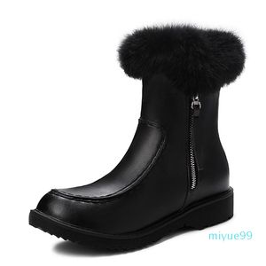 Boots 2021White Suede Snow Women Flat Shoes Mid-calf For Winter Real Fur Waterproof With Zipper Warm Russia Big Size 43