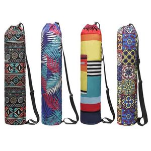 Yoga Mat Bag Carry Durable Canvas Floral Printed Yoga Backpack Adjustable Strap Drop Shipping Q0705