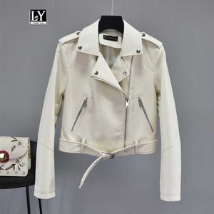 Vara Lin Faux Soft PU Jaqueta de Couro Mulheres Turndown Collar Motocicleta Zipper Casacos Básicos Rebite Epaulet Biker Casacos 210526