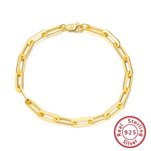 14K Gold Plated 925 Sterling Silver Paperclip Link Chain for Couples Women Men Bracelet Jewelry