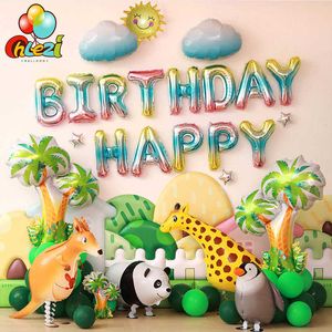 1 Zestaw Walking Animal Theme Balony Urodziny Balony Dinozaur Folia Balon Baby Boy Girl Birthday Party Dekoracje Kids Shower 210626