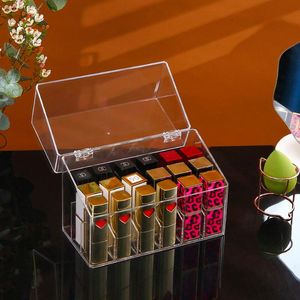 Storage Boxes Bins Lipstick Holder With Cover Make up Organizer Cosmetic Box Lip Gloss Display Stand Transparent Plastic