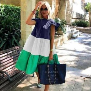 Top Giyinmiş toptan satış-Yaz Elbise Boho O Boyun Kadınlar Zarif Elbiseler Fırfır Vestidos Şeker Renk Dikiş Etek