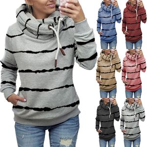 Women's Hoodies Sweatshirts European and American autumn winter printed hooded fleece striped sweater