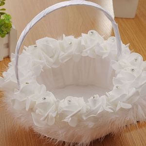 Western Wedding Ceremony Romantic Flower Girls Basket Rhinestone Foam Rose Flower Feathers Petals Buketter Hållare